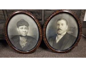 Pair of African American Black Americana Man&Woman Oval Framed Portraits - Picture 1 of 4