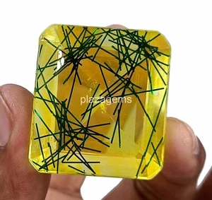 Rare Bi-Color Rutilated Quartz 169 Ct Certified Emerald Cut Loose Gemstone 4SUO - Picture 1 of 7