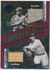 BABE RUTH LOU GEHRIG 2003 LEAF LIMITED LUMBERJACKS DUAL JERSEY BAT NO SERIAL #