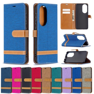 Magnetic Denim Canvas Wallet Holder Case Cover For Huawei P50 P40 P30 P20 Pro - Image 1 of 4