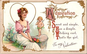 Postkarte Zu Meinem Valentinstag Bewunderung Amor Geteilte Rückseite Gestempelt 1911 - Bild 1 von 3