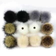2Pcs Faux Fox Fur Fluffy Ball With Press Button Multicolor Plush Hairball 12cm