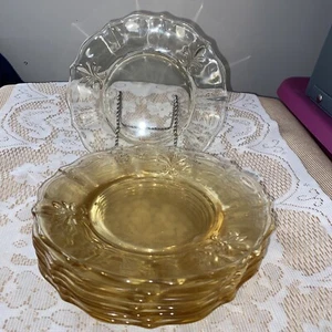 Vintage Fostoria Baroque Set 8 Yellow Plates 7-1/4 Dessert Salad - Picture 1 of 6