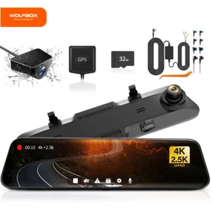 WOLFBOX G900 4K+2.5K Front and Rear Mirror Camera Dash Cam Free 32GB Card - Picture 1 of 9