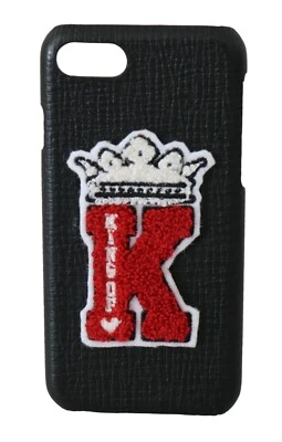 Funda protectora para teléfono Dolce & Gabbana parche King negra 100 % cuero iPhone 7 PVP $350 Foto 1 de 4