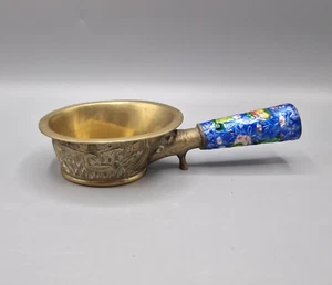 Vintage Chinese Silk Iron Coal Pan Aluminum w/ Enamel Handle Antique Decor - Picture 1 of 18