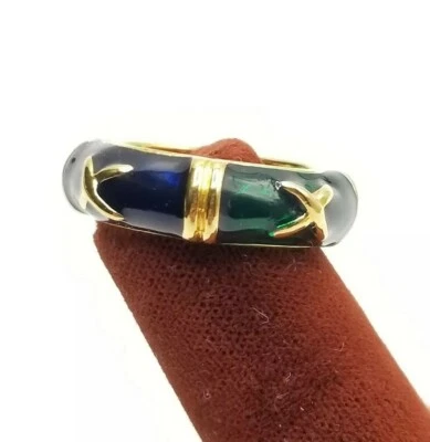 Anillo De Colección Talla 6 Eternidad Letra X Banda Joyería Azul Verde Esmalte Apilable Foto 1 de 4