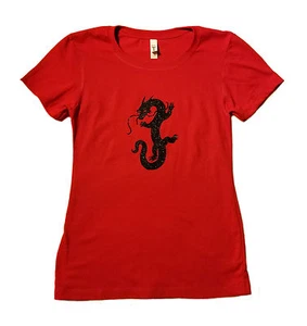 Black Dragon T-shirt Red Womens Size Sm-XL Soft Jersey - Picture 1 of 1