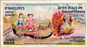 Antigua tarjeta de canje victoriana publicidad pavo real gran remedio del Dr. Radcliffe - Imagen 1 de 2