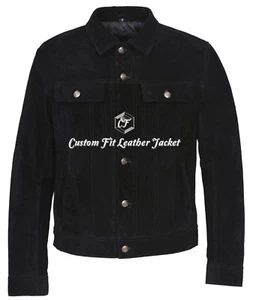 Mens Suede Leather Jacket Black TRUCKER Style SOFT REAL LEATHER JACKET 1280 - Picture 1 of 12