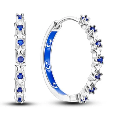 MULA European Galaxy Hoop Earrings Blue CZ For Women Jewelry 925 Silver Plated - Image 1 of 4