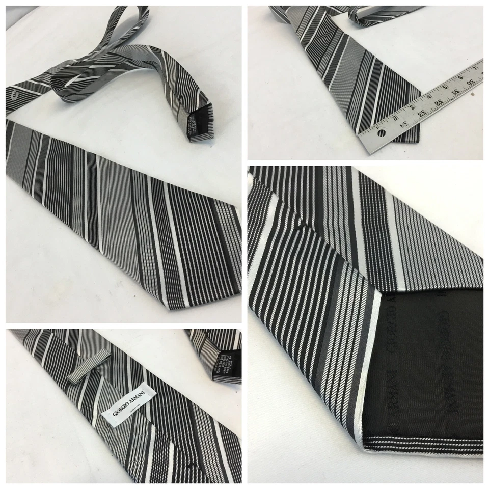Галстук Armani черный серый в полоску 3,75 дюйма 58 дюймов длинный сделано в Италии б/у в отличном состоянии шелк YGI - Изображение 1 из 4