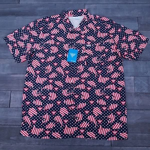 COLUMBIA PFG Trollers Best Vented Patriotic USA Fishing Shirt Men's Size LARGE - Picture 1 of 8
