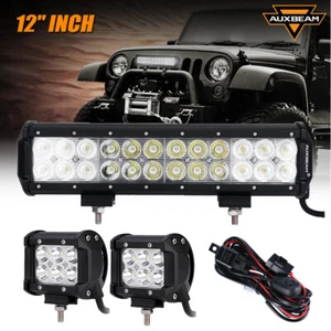 AUXBEAM 12" inch 72W Dual Row LED Light Bar+4inch LED Light+Wiring For Hummer - Picture 1 of 12