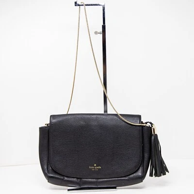 Bolso Cartera de Hombro Kate Spade Cuero Genuino Borla Dorado Serpiente Cadena Negro Foto 1 de 4