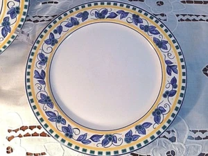 Sango Fiesta Dinner Plate with Blue Flowers On Green & Yellow Border - Picture 1 of 8