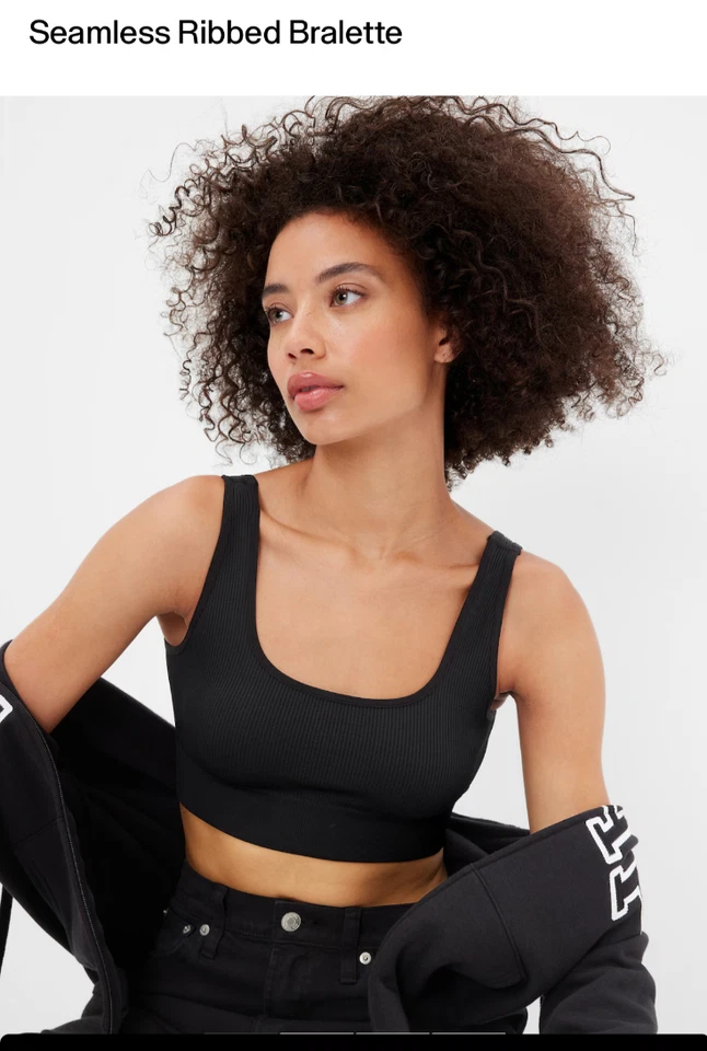 Sujetador inalámbrico GAP Body sin costuras acanalado Bralette Gap (negro) Talla: Grande Nuevo con etiquetas Foto 1 de 4