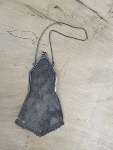 ancien sac de soirée en maille argent massif émaillé No porte monnaie - Picture 1 of 11