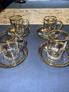 Pasabahce-Türkei-Klarglas/goldbemalte Palmen-Espressotassen/Becher 4er Set - Bild 1 von 7