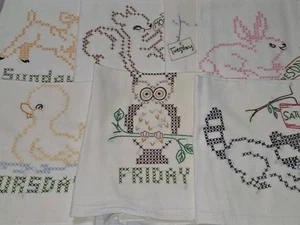 VTG Kitchen Flour Sack Tea Towels 7 Days of the Week New Embroidered 23x36” - Picture 1 of 9
