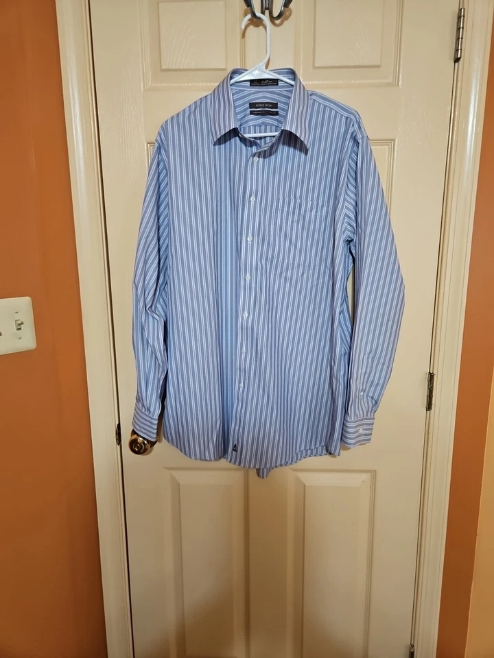 Hombres Azul y Púrpura Rayas Nordstrom Ajuste Tradicional Ls Abotonado Talla 16 1/2 Foto 1 de 4