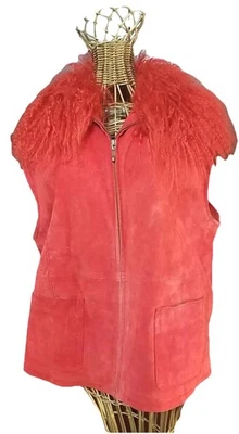 Vintage Mongolia Fur Collar Red Vest Sz Lg XL Lisa International Womens Free Sh - Image 1 of 4