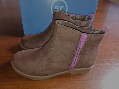 Bota Stride Rite Lucy 2 marrom com zíper roxo Chelsea boot sola tamanho 1 M - Imagem 1 de 4