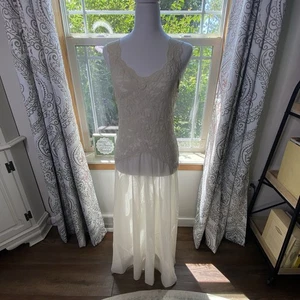 Vintage Victoria’s Secret Slip Dress Women Small Ivory Satin Lace Maxi Nightie - Picture 1 of 9