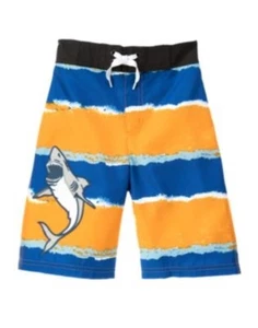 GYMBOREE SWIM SHOP ORANGE & BLUE STRIPE SHARK SWIM TRUNKS 3 4 5 6 7 10 12 NWT - Picture 1 of 1