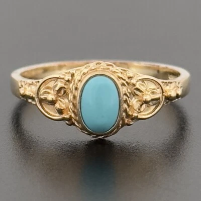 Anillo solitario turquesa oro amarillo de 9 quilates talla O con sello Foto 1 de 4