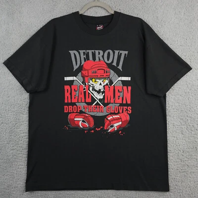 Camisa vintage anos 90 Detroit Red Wings XL preta masculina real solta suas luvas Molson Ice - Imagem 1 de 4