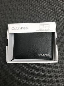 CK Logo schwarz Premium Leder Geldbörse mit Münzfach Männer Einfachfaltung robust Geschenk - Bild 1 von 2