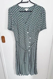 Monsoon Size 14 Dark Green Tea Dress Geometric Short Sleeve Belt Button (V) - Picture 1 of 10