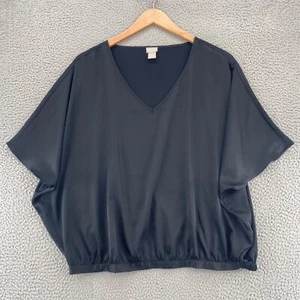 Chicos Top Damen 2 US Large schwarz Satin V-Ausschnitt 1/2 Dolmanärmel Blousonsaum - Bild 1 von 10