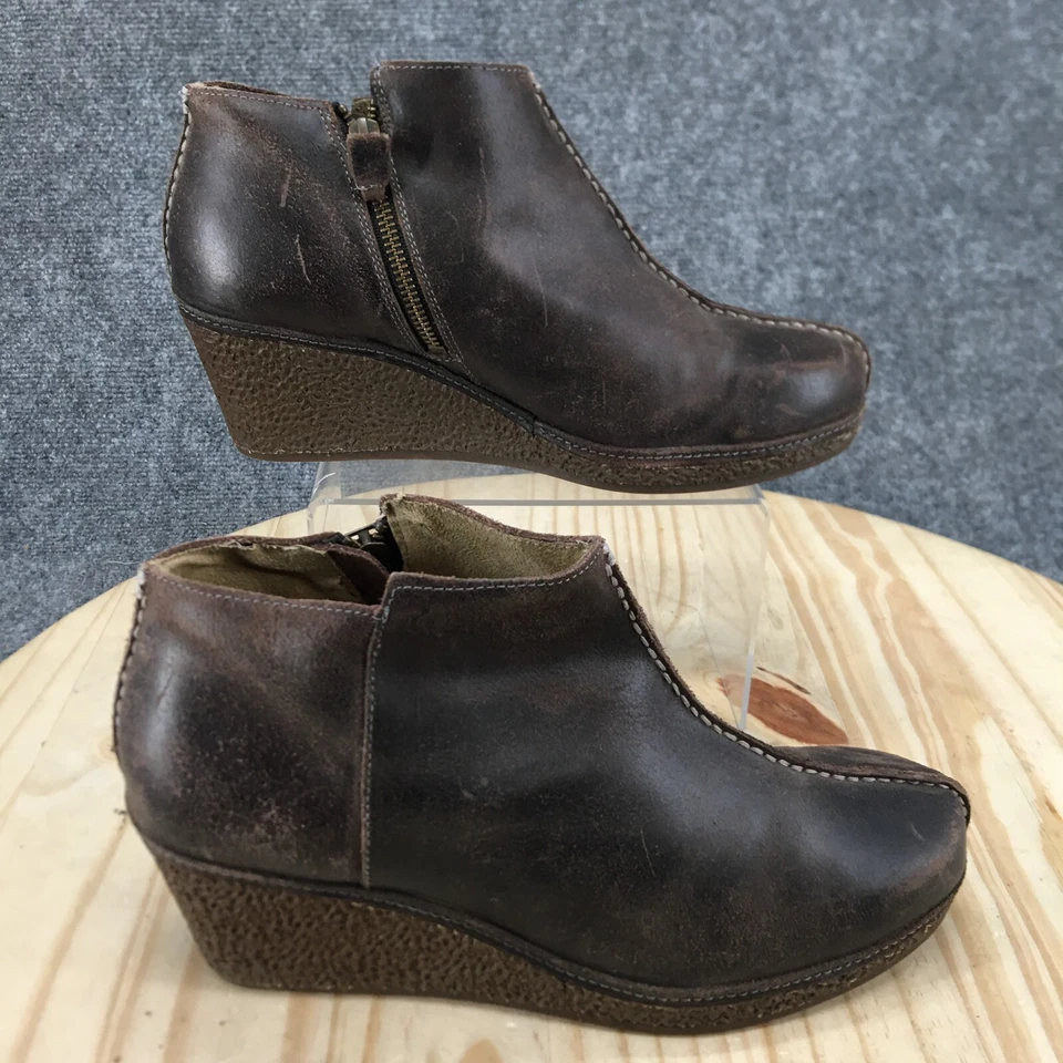 OluKai Botas Mujer 11 Humu Botines Cuero Marrón Tacones de Cuña Cremallera Lateral Foto 1 de 4