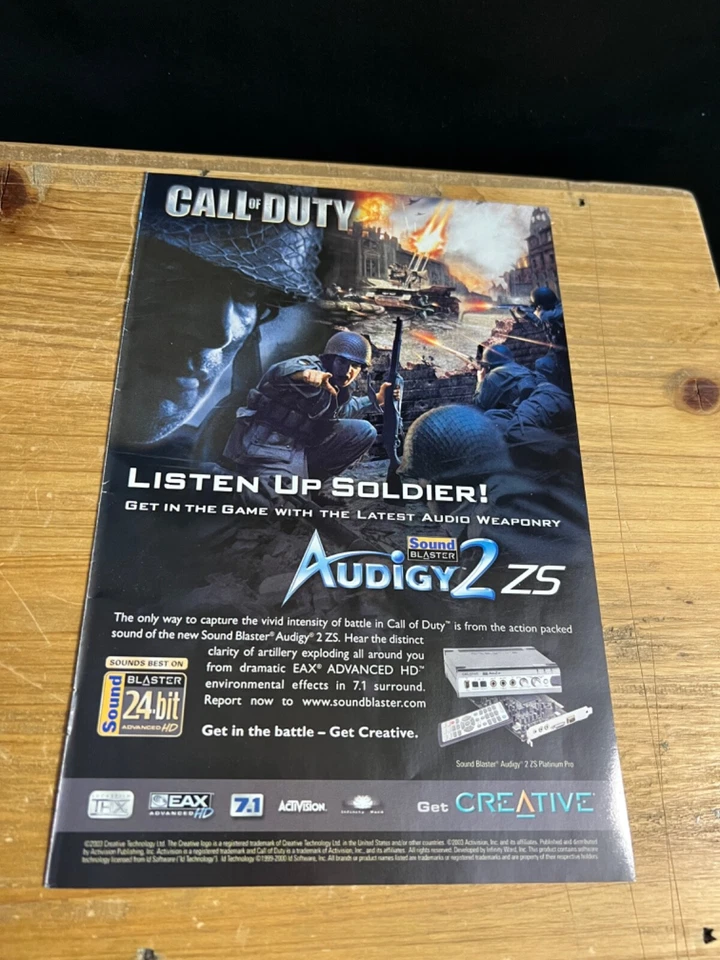 2003 VINTAGE 6.5X10 PRINT Ad FOR CREATIVE SOUND BLASTER AUDIGY 2 ZS CALL OF DUTY - Image 1 of 1