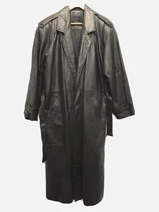 Men's Medium Full Length Black Genuine Leather Fully Lined Coat Forte Brand - Picture 1 of 10