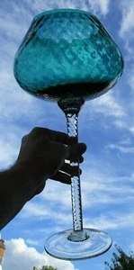 Superb Vintage Italian Murano 15.5" Tall Blue Balloon Glass with Twisted Stem - Picture 1 of 12