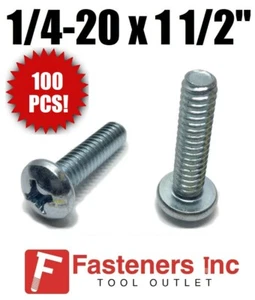 (Cantidad 100) 1/4-20 x 1 1/2" Phillips Pan Head Machine tornillo chapado en zinc - Imagen 1 de 3