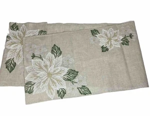 Saro Lifestyle Linen Blend Embroidered Poinsettia Table Runner 16x70 inches - Picture 1 of 6