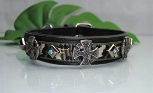 Lederhalsband schwarz / Tarn Keltenkreuz KRISTALL 80cm x 4cm Dogge Kangal Alano - Bild 1 von 2
