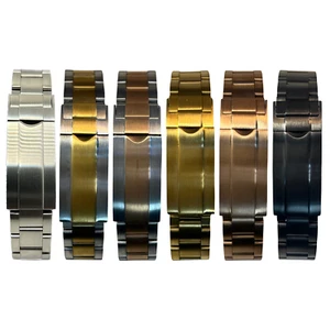 20mm Oyster Style Brushed Metal Watch Bracelet with Glide Lock Style Clasp - Picture 1 of 23