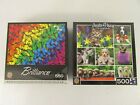 Lot of 2 Master Pieces 500-550 Pc Puzzles: "Fluttering Rainbow" & "Insta Paws"