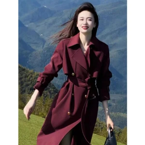 2024 Autumn Womens Luxury Collared Long Trench Coats Double Breasted Parka Ssize - Picture 1 of 25