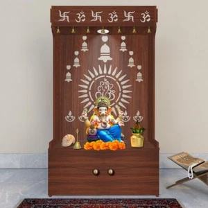 Divine Wooden Floor Temple with Spacious Shelf inbuilt Focus Light Brown - Bild 1 von 6