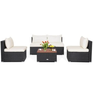 5-Piece Outdoor Rattan Sectional Patio Sofa Furniture Set Table W/ Soft Cushions - Picture 1 of 13