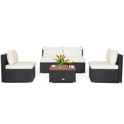 5-Piece Outdoor Rattan Sectional Patio Sofa Furniture Set Table W/ Soft Cushions - Image 1 of 4