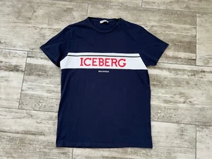Mens ICEBERG Beachwear T Shirt Cotton Navy Blue Big Logo Size S - Picture 1 of 8