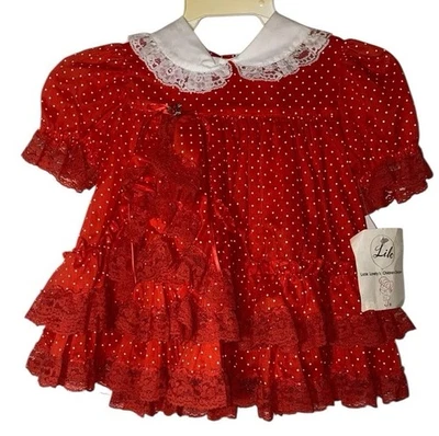 Vestido De Colección Años 80 Niña Rojo Volantes Encaje Cottagecore Campesino EE. UU. Pradera Talla 2T Foto 1 de 4