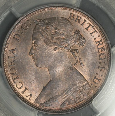 1876-H PCGS MS64RB GREAT BRITAIN HALFPENNY HALF PENNY S-3957 SMALL DATE - Image 1 of 4